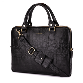 Genuine leather woman's laptop bag 13,3'' FL26 Alcamo black with snake pattern