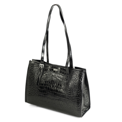Genuine leather woman's laptop bag FL25 black with snake pattern
