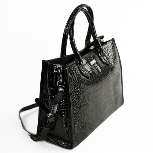 Elegancka skórzana torba damska tote Solier FL62 Silvana czarna