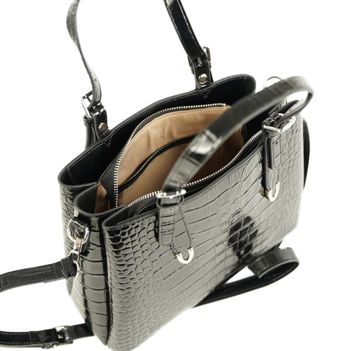 Skórzana elegancka torba tote na ramię Solier FL45 Veloria czarna