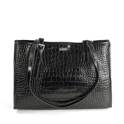 Genuine leather woman's laptop bag FL25 black with snake pattern