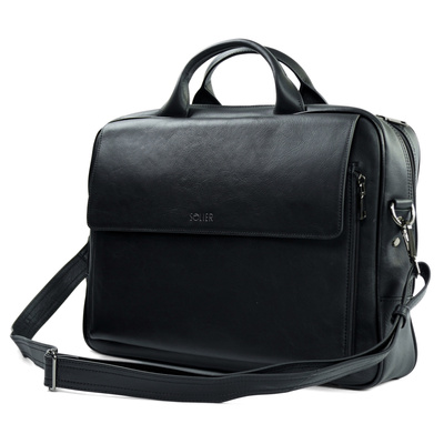 Black leather shoulder laptop bag Solier Rothen SL30 
