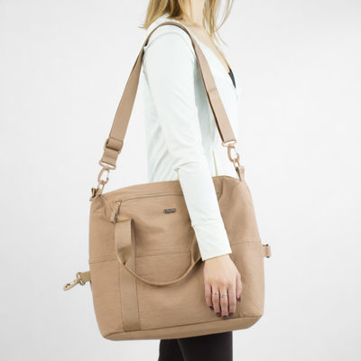 Duża materiałowa torba damska sportowa Solier FB55 Viona - beżowa