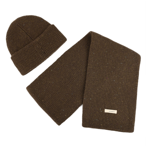 Ciepły wełniany szalik 100% wełny NORDIS ciemny brąz