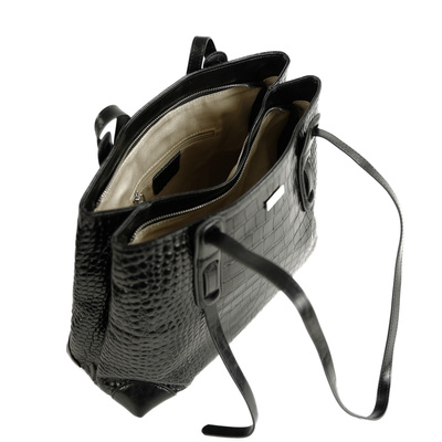 Genuine leather woman's laptop bag FL25 black with snake pattern