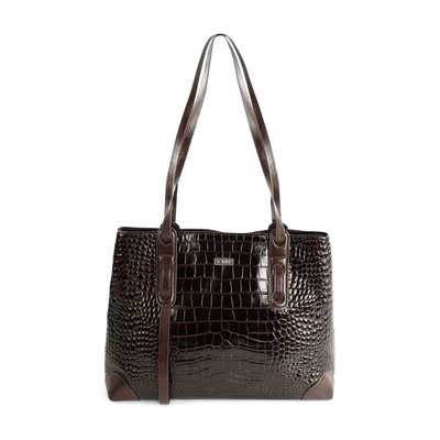 Genuine leather woman's laptop bag FL25 black with snake pattern