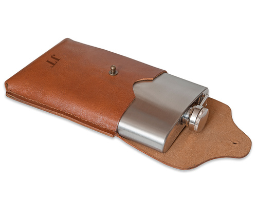 Gift set: leather personalised case with a flask