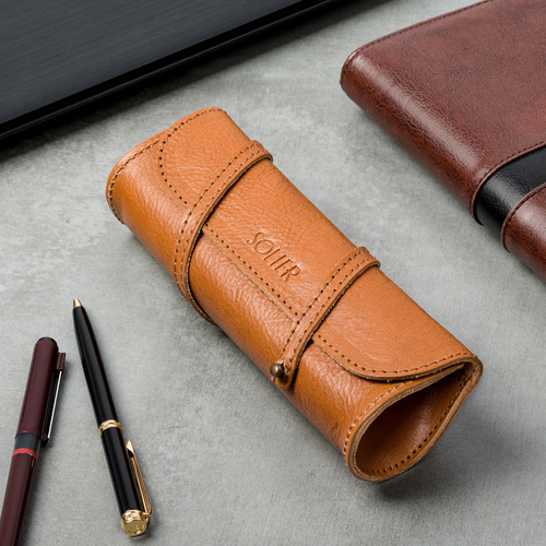 Leather pencil case Solier SA52 camel