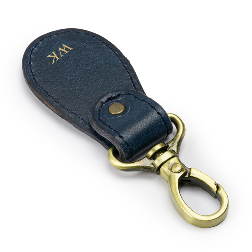 Personalised leather key ring Solier SA59 navy