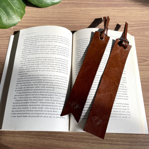 Personalized leather bookmark light brown