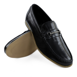 Skórzane eleganckie mokasyny loafersy męskie z klamrą - czarny