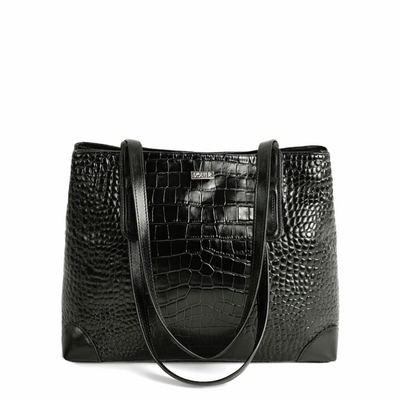 Genuine leather woman's laptop bag FL25 black with snake pattern