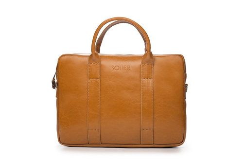 Cognac leather shoulder laptop bag SL20 EDYNBURG