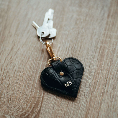 Personalised leather key ring Solier SA26 black