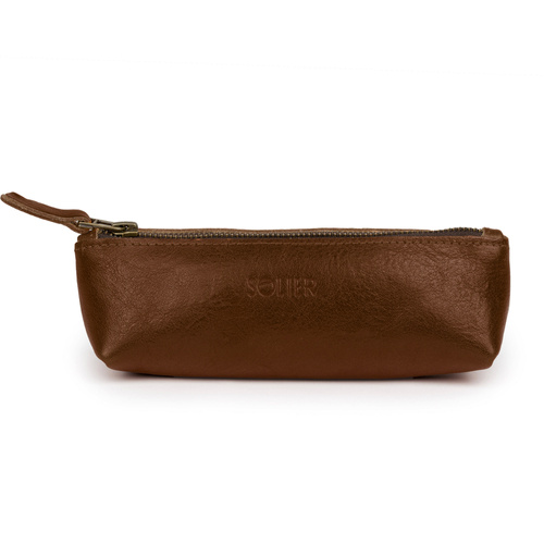 Leather pencil case Solier SA51 dark brown