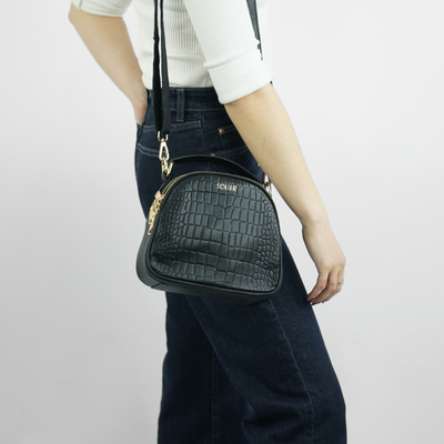 Genuine leather woman's laptop bag FL25 black with snake pattern