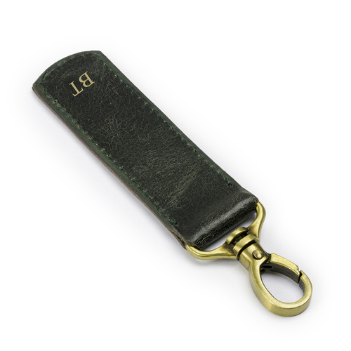 Personalised leather key ring Solier SA62 green