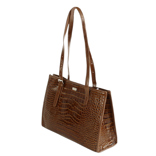 Genuine leather woman's laptop bag FL25 black with snake pattern