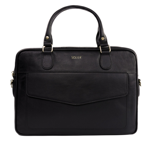 Genuine leather woman's laptop bag FL25 black with snake pattern
