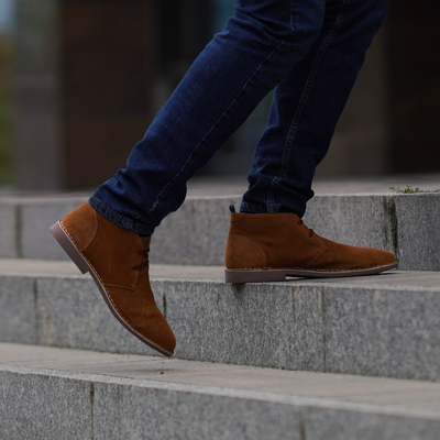 Men's stylish leather Chukka shoes / boots dark brown M467DBS