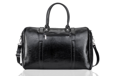 Black leather men`s weekend bag HAMILTON