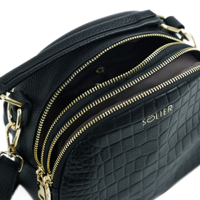 Skórzana torebka damska kuferek crossbody Solier FL58 Fira czarna