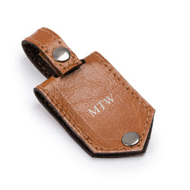 Personalised leather key ring Solier SA60 camel