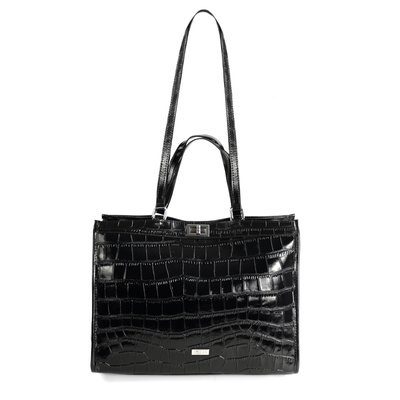 Skórzana elegancka torba shopper Solier FL63 Noirelle czarna