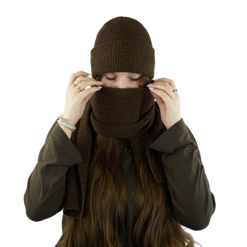 Ciepły wełniany szalik 100% wełny NORDIS ciemny brąz