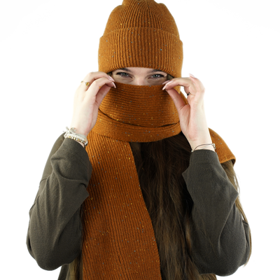 Ciepły wełniany szalik 100% wełny NORDIS jasny brąz