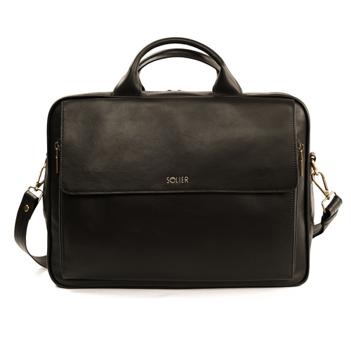 Brown leather shoulder laptop bag Solier Rothen SL30 