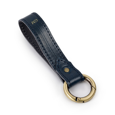 Personalised leather key ring Solier SA63 navy