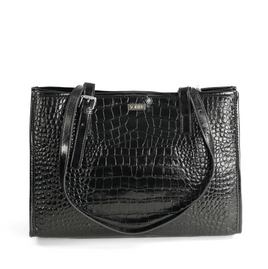 Genuine leather woman's laptop bag FL25 black with snake pattern