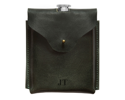 Gift set: leather personalised case with a flask