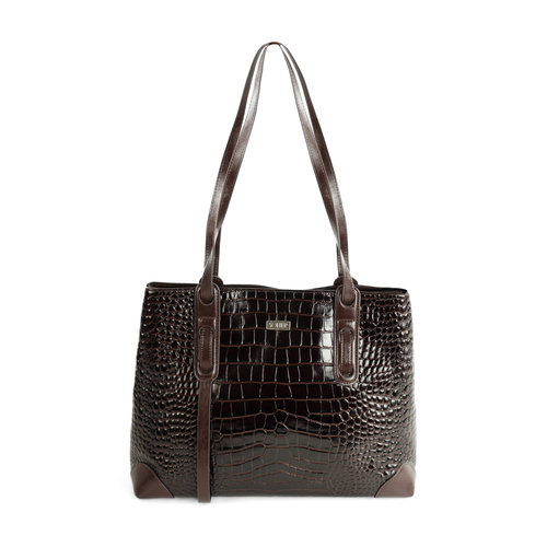 Genuine leather woman's laptop bag FL25 black with snake pattern