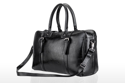 Black leather men`s weekend bag HAMILTON