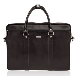 Dark brown leather shoulder laptop bag KILBRIDGE