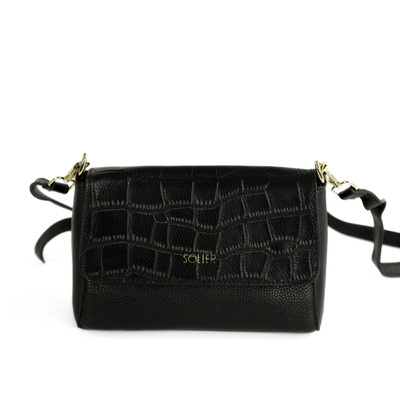 Genuine leather woman's laptop bag FL25 black with snake pattern