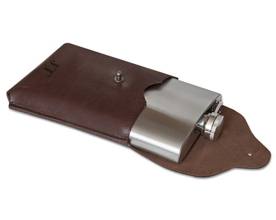 Gift set: leather personalised case with a flask