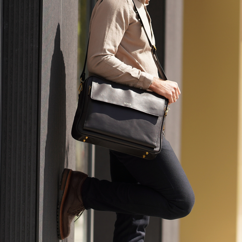 Brown leather shoulder laptop bag Solier Rothen SL30 