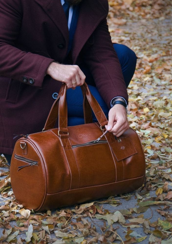 GENUINE LEATHER MEN'S WEEKEND BAG SL19 BRANDON VINTAGE BROWN