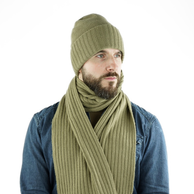 Wełniany ciepły szalik 100% wełny MERIN - khaki