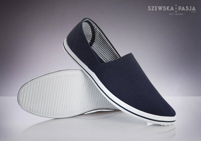 Męskie wsuwane tenisówki slip on - błękit i biel