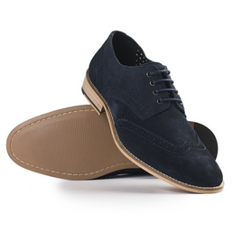 Zamszowe męskie półbuty brogue granatowe