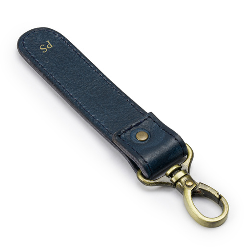 Personalised leather key ring Solier SA64 navy