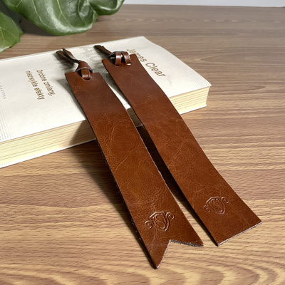 Personalized leather bookmark vintage brown