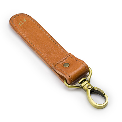 Personalised leather key ring Solier SA64 camel vegetable tanned leather