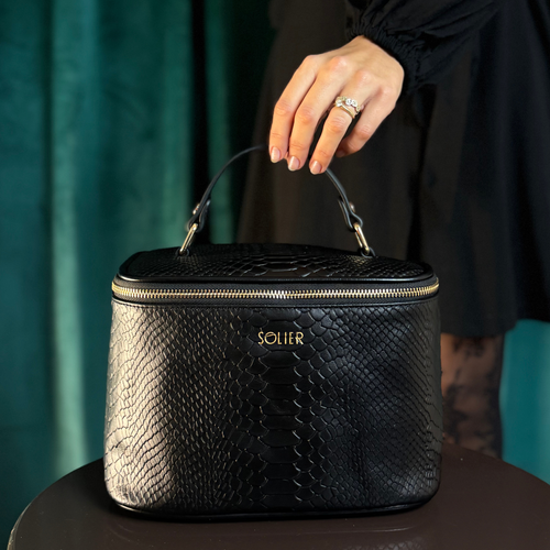Elegant genuine leather women's beauty bag FK01 Solier black snake