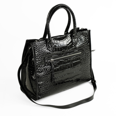 Elegancka skórzana torba damska tote Solier FL62 Silvana czarna