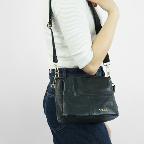 Skórzana torebka damska crossbody Solier FL50 CASSIA czarna